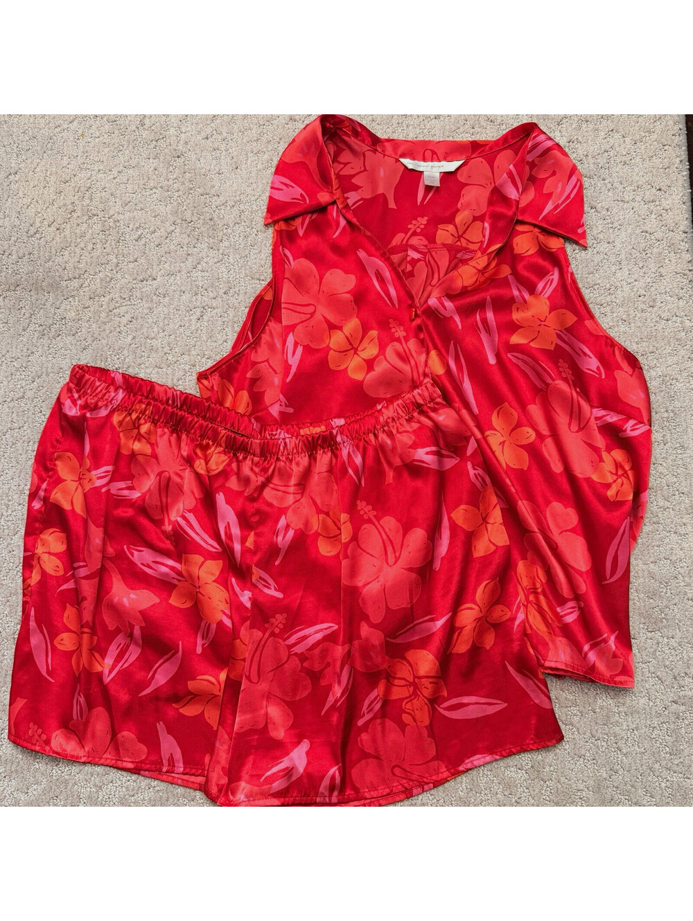 Lane Bryant Cacique Plus Size 22/24 Red Floral Pajama Short Tank Set